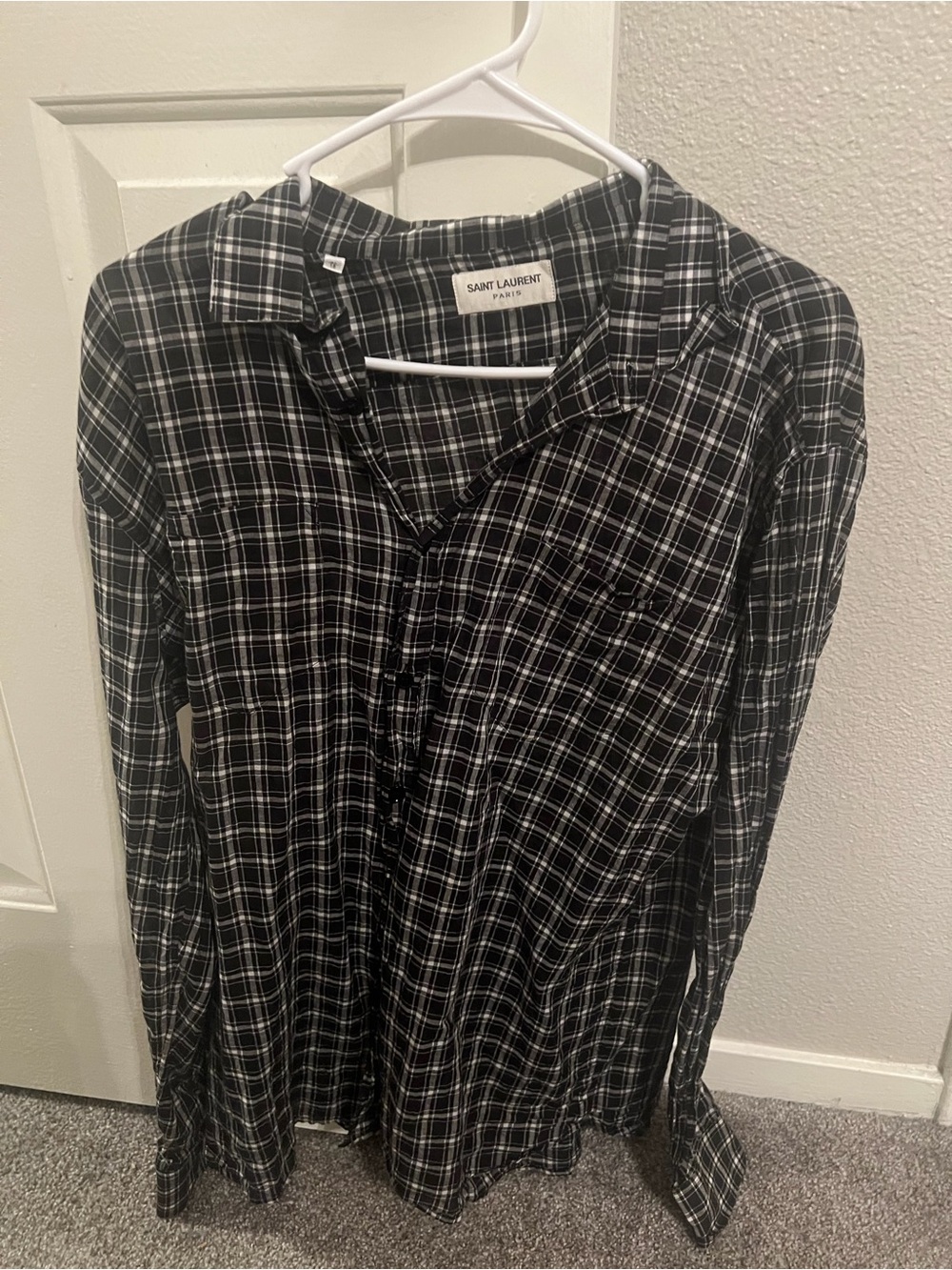 Saint Laurent Black and White Plaid Button-Down Shirt